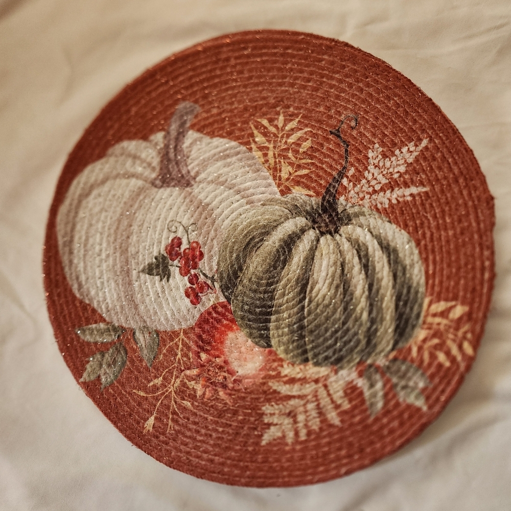 Rachel Zoe Round Placemats (4) Pumpkins Rust Pumpkins Polyester Metalic.